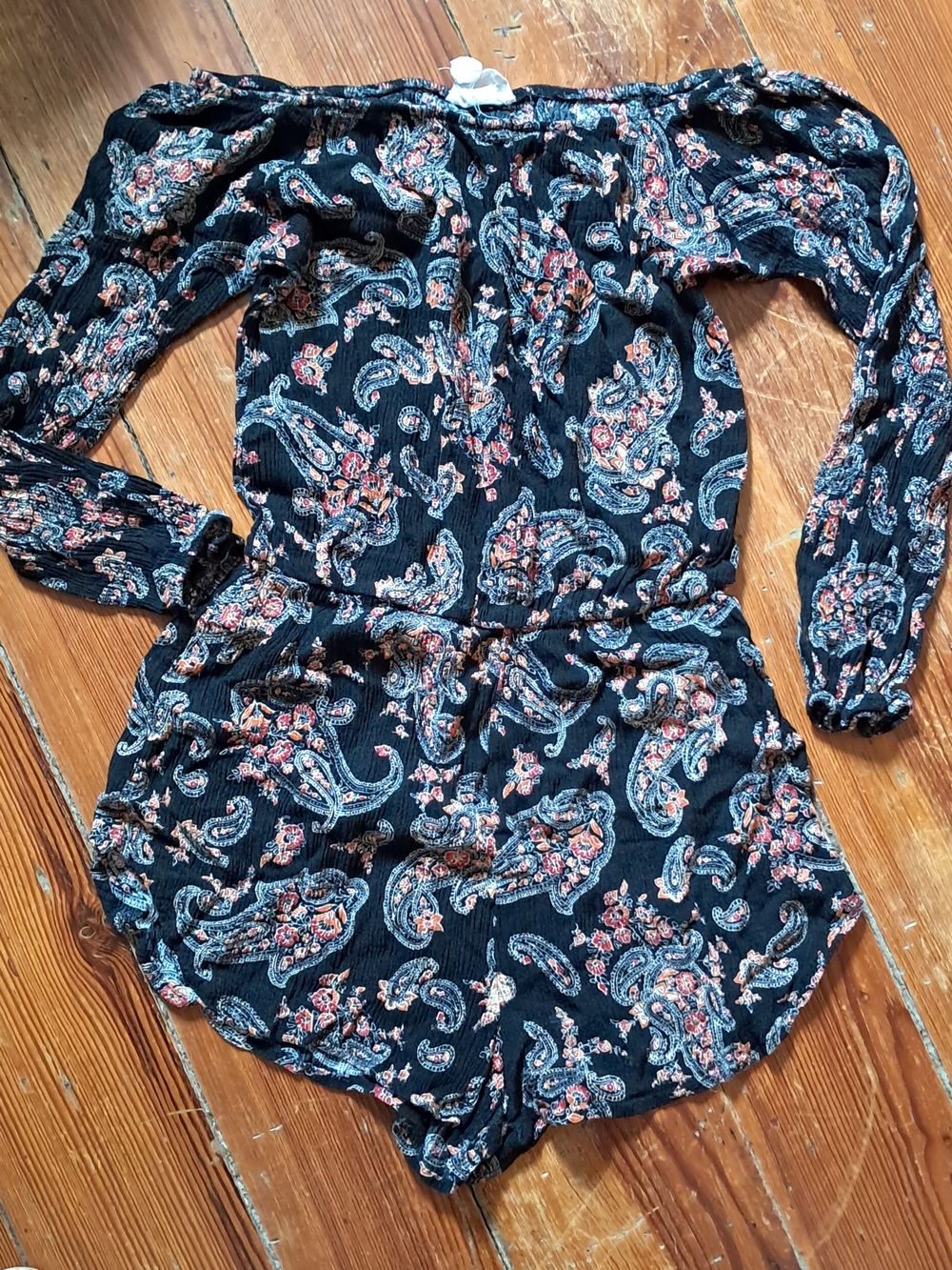Black Paisley Off-Shoulder One-Piece Romper